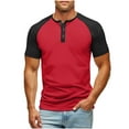 thumbnail image 1 of ZQUUVOU Men's T-Shirt Summer Henley Casual Solid Color Crew Neck Blouses (Red,2XL), 1 of 8