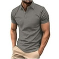 thumbnail image 1 of ZQUUVOU Men's T-Shirt Turn Down Solid Color Short Sleeve Turndown Collar Casual Shirts (Gray,M), 1 of 6