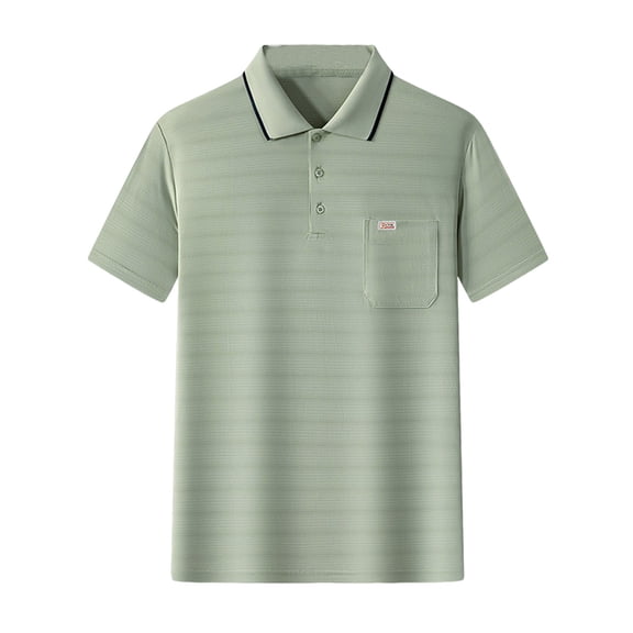 ZQUUVOU Men's T-Shirt Turndown Collar Solid Short Sleeve Casual Shirt Pocket (Green,L)