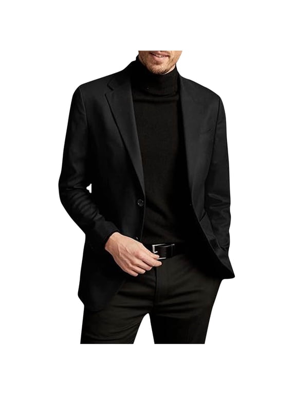 Men's Tailored Suit Jacket Single Breasted Notch Lapel Plain Color Office Wear Business Casual Blazer Black