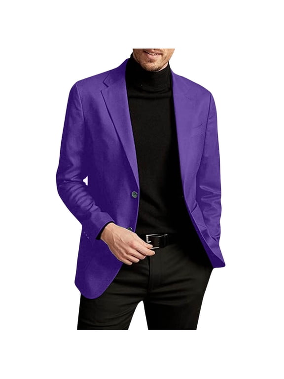 Men's Tailored Suit Jacket Single Breasted Notch Lapel Plain Color Office Wear Business Casual Blazer Purple