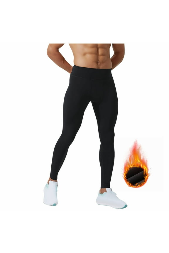 Men's Thermal Underwear Pants Fleece Lined Running Tights Leggings Athletic Ski Base Layer Bottoms Cold Weather Black