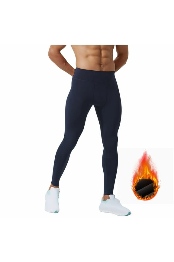 Men's Thermal Underwear Pants Fleece Lined Running Tights Leggings Athletic Ski Base Layer Bottoms Cold Weather Navy