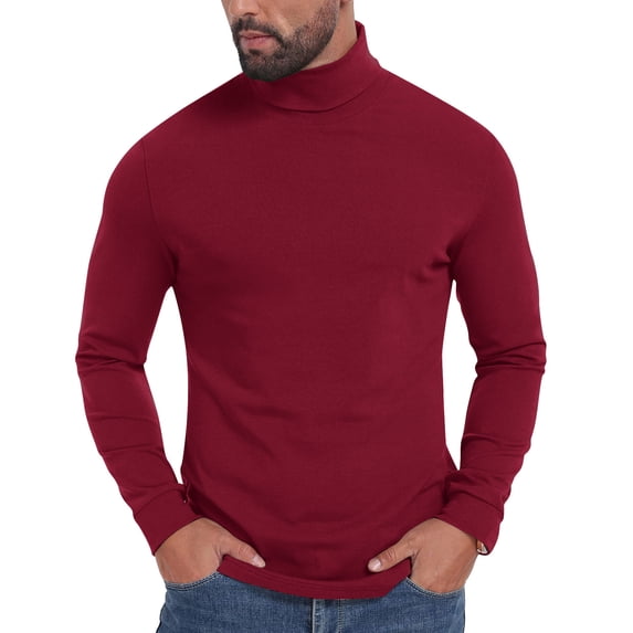 ZQUUVOU Men's Turtleneck Tops Long Sleeve Slim Stretchy Base Layer Shirts Lightweight Layering Fall Winter Pullover Burgundy