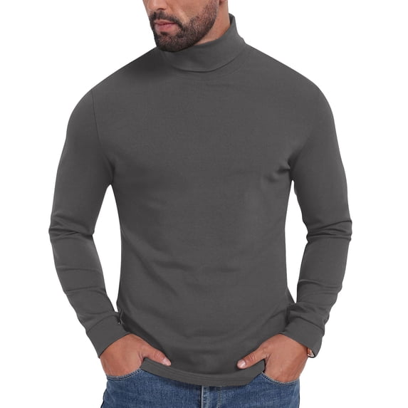 ZQUUVOU Men's Turtleneck Tops Long Sleeve Slim Stretchy Base Layer Shirts Lightweight Layering Fall Winter Pullover Dark Gray