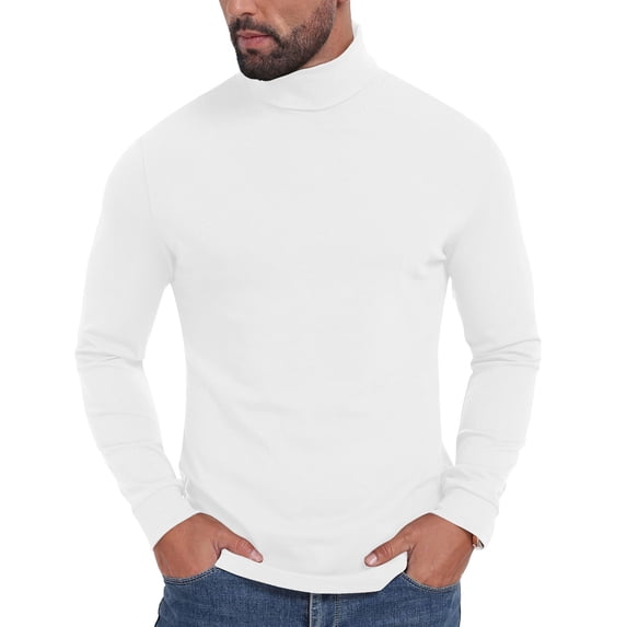 ZQUUVOU Men's Turtleneck Tops Long Sleeve Slim Stretchy Base Layer Shirts Lightweight Layering Fall Winter Pullover White