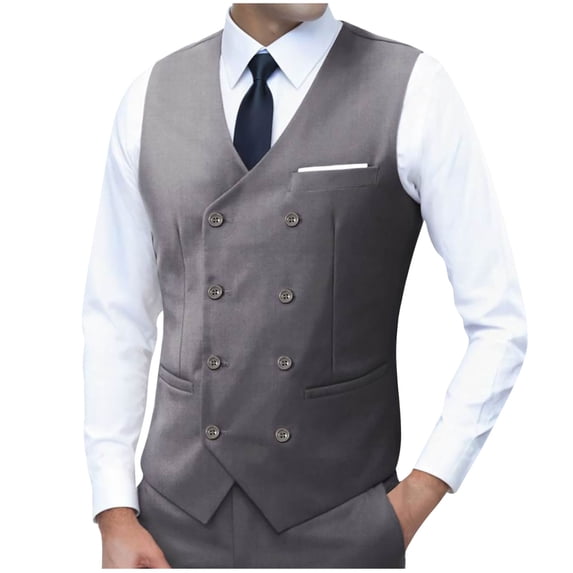 ZQUUVOU Men's V Neck Suit Vest Fashion Slim Sleeveless Business Casual Tuxedo Wedding Party Jacket Formal Waistcoat Gray