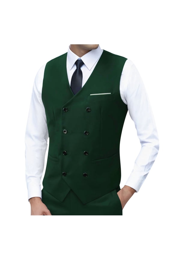 Men's V Neck Suit Vest Fashion Slim Sleeveless Business Casual Tuxedo Wedding Party Jacket Formal Waistcoat Olive Green