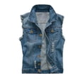 thumbnail image 1 of ZQUUVOU Men's Washed Denim Vest Button Down Collar Sleeveless Jacket Pocket Lightweight Vintage Summer Jean Vest Layering Piece Blue, 1 of 9