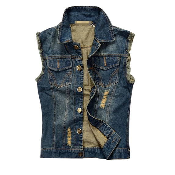 ZQUUVOU Men's Washed Denim Vest Button Down Collar Sleeveless Jacket Pocket Lightweight Vintage Summer Jean Vest Layering Piece Dark Blue