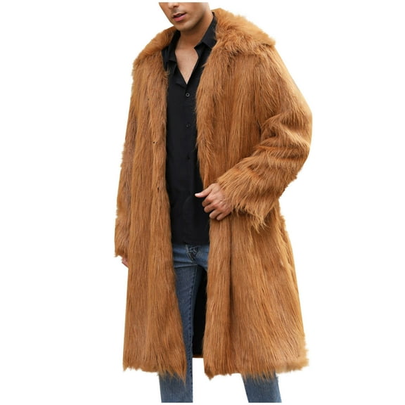 ZQUUVOU Men's Winter Fleece Jacket Long Sleeve Solid Color Turn Down Collar Coat (Yellow,3XL)