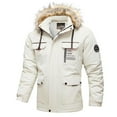 thumbnail image 1 of ZQUUVOU Men's Winter Parka Jacket Casual Hooded Faux Fur Collar Solid Color Zip Front Thermal Jacket Warm Outdoor White, 1 of 8