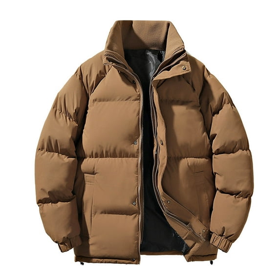 ZQUUVOU Men's Winter Puffer Jacket Raglan Sleeve Zip Front Stand Collar Quilted Jacket with Pockets Casual Puffer Coat Coffee