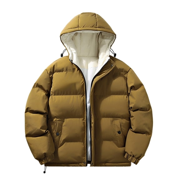 ZQUUVOU Men's Winter Puffer Jacket Zip Front Quilted Jacket Faux Two Piece Thick Hooded Padded Coat with Pockets Olive Green