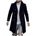 thumbnail image 1 of ZQUUVOU Men's Winter Trench Coat Business Casual Fleece Overcoat Button Front Notch Lapel Mid Length Office Wear Navy, 1 of 5