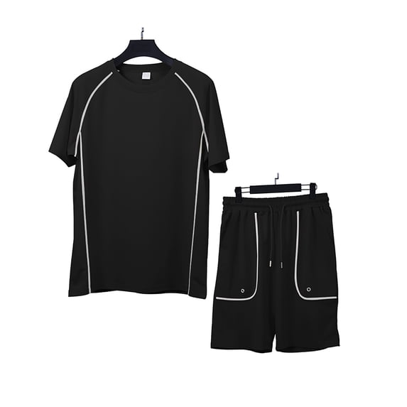 ZQUUVOU Men's Workout 2 Piece Set Short Sleeve Fitted Tops and Shorts Athletic Gym Training Running Outfit Black