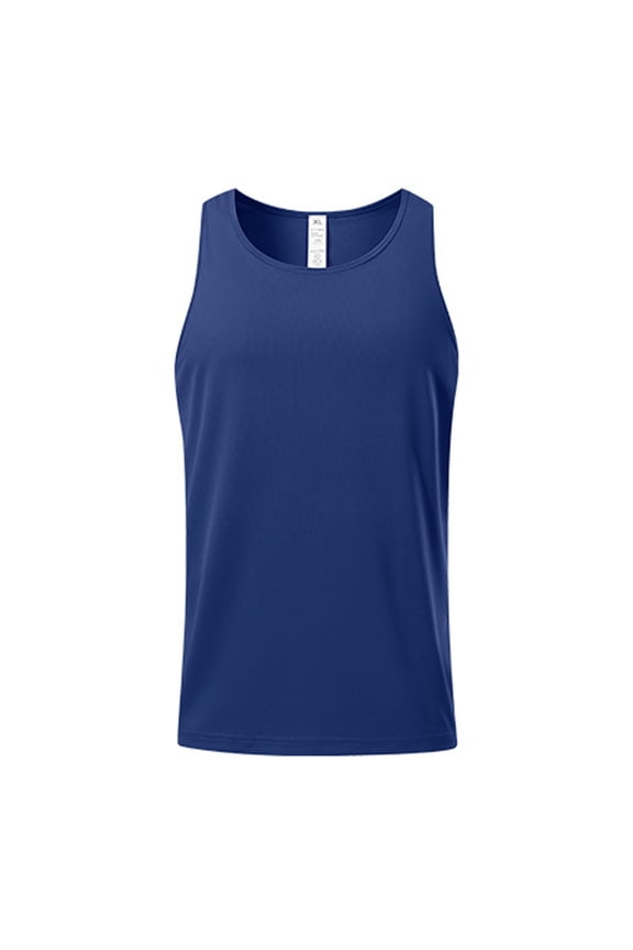Men's Workout Tank Top Crewneck Sleeveless Moisture Wicking Stretch Cotton Undershirt Athletic Gym Solid Color Shirt Navy