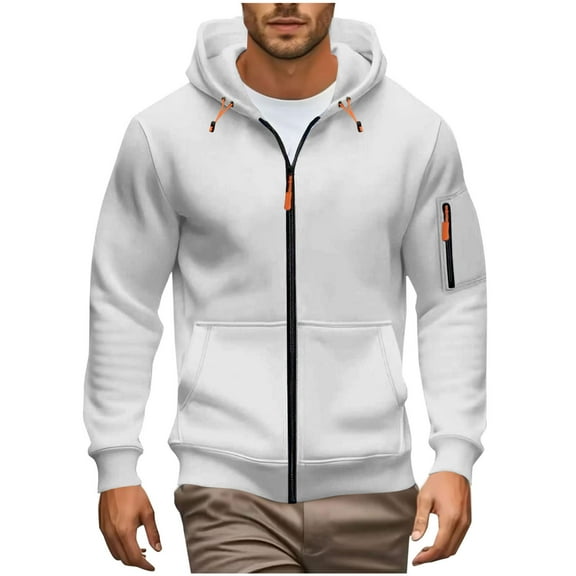 ZQUUVOU Men's Zip Up Hoodie Jacket with Pockets Solid Color Classic Silm Sweatshirt for Everyday Casual Sport Comfort White