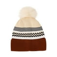 thumbnail image 1 of ZQUUVOU Men's and Women's Color Block Beanie with Faux Fur Pom Pom Large Sized Modern Winter Fashion Stretch Knitted Hat Brown, 1 of 5
