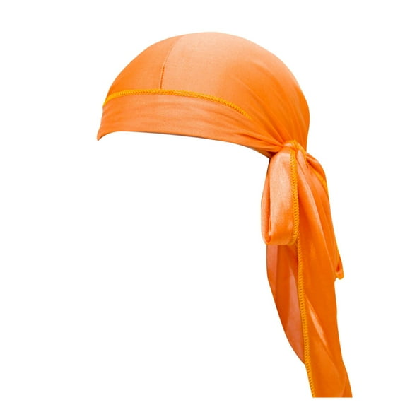 ZQUUVOU Men's and Women's Durag Long-Tail Headwraps Silky Satin Pirate Cap Hip-hop Bandana Hat Sleep Hair Headband Orange