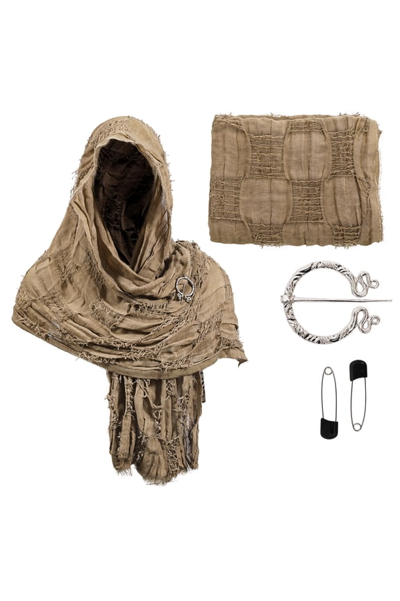 Men's and Women's Medieval Cloak Hood Shawl Cowl Scarf Renaissance Apocalyptic Cape Accessory Neck Gaiters Coffee