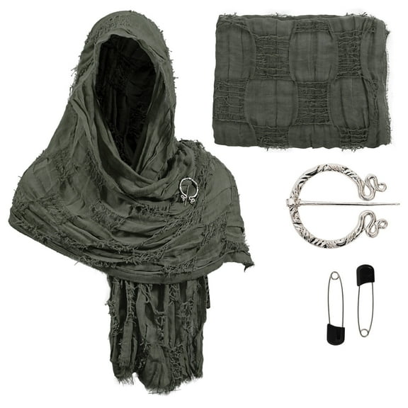 ZQUUVOU Men's and Women's Medieval Cloak Hood Shawl Cowl Scarf Renaissance Apocalyptic Cape Accessory Neck Gaiters Green