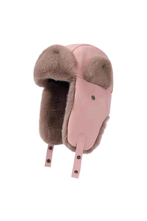 Men's and Women's Plush Russian Hat Winter Cozy Full Hood Earflap Hat Warm Ski Hunting Cycling Trapper Hats Pink