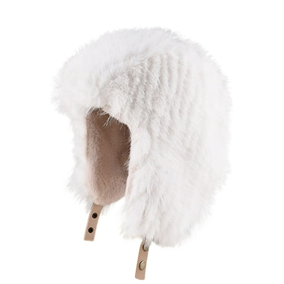 ZQUUVOU Men's and Women's Plush Russian Hat Winter Cozy Full Hood Earflap Hat Warm Ski Hunting Cycling Trapper Hats White