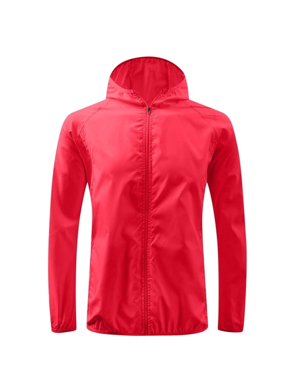 Men's and Women's Rain Jacket Outdoor Sports Coat Quick Dry Windbreaker Top Red