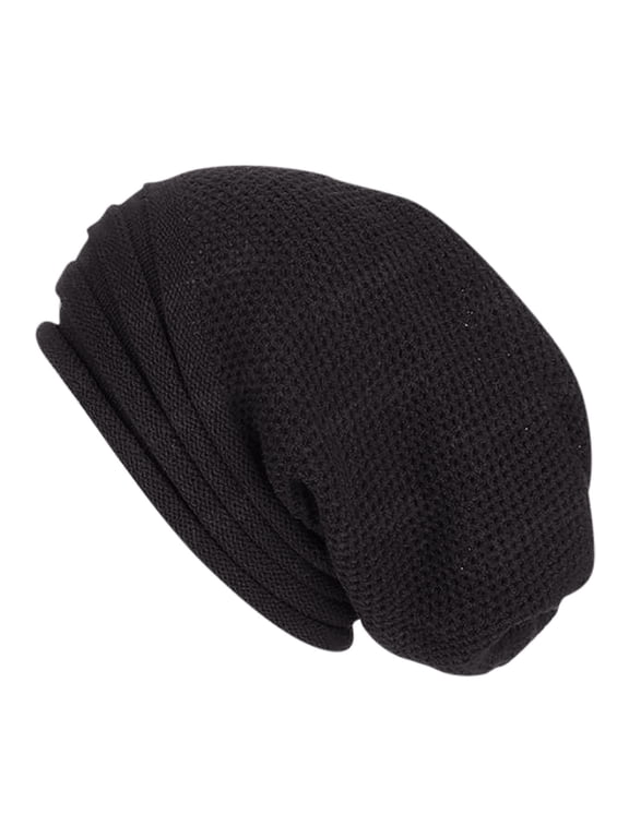 Men's and Women's Skull Caps Lightweight Slouch Solid Color Knitted Hats Fall Winter Stacking Caps Skull Beanie Cap Black