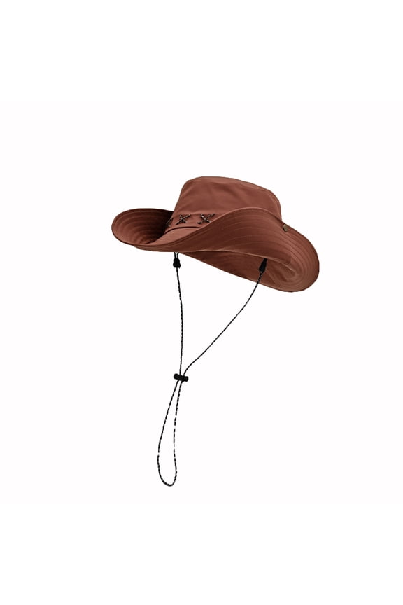 Men's and Women's Sun Hat Wide Brim Waterproof Bucket Sun Hat with String Travel Fishing Hiking Fisherman Hat Brown