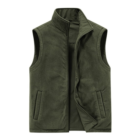 ZQUUVOU Mens Full Zip Double Fleece Vest Gentleman Causal Sherpa Lined Stand Collar Vests With Pocket Olive Green