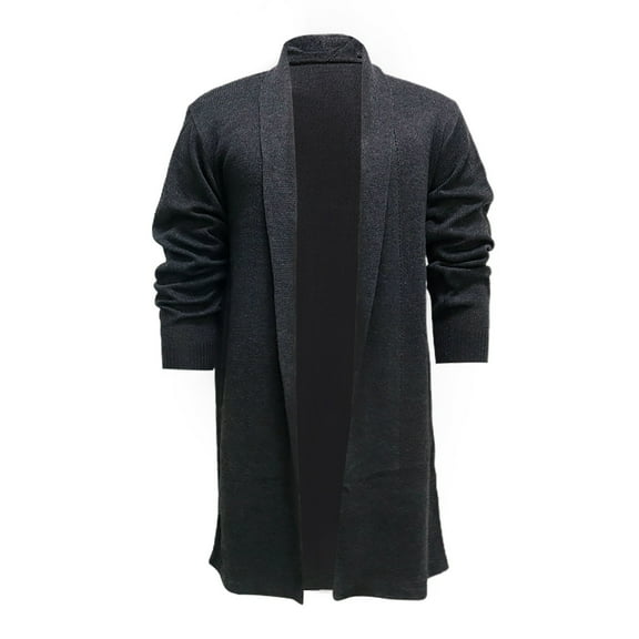 ZQUUVOU Mens Long Sleeve Draped Lightweight Open Front Shawl Collar Longline Cardigan Gentleman Long Cut Casual Sweater Coat Black