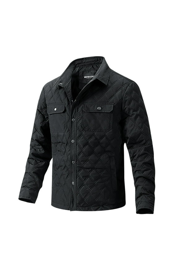 Mens Quilted Barn Jacket Male Winter Button Down Lightweight Warm Padded Coats Casual Trucker Jackets Outwear With Pocket Black