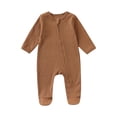 thumbnail image 1 of ZQUUVOU Newborn Baby Cotton Pajamas Solid Color Crewneck Long Sleeved Jumpsuit with Zipper Footed Clothes Pajamas Sleeper Brown, 1 of 5