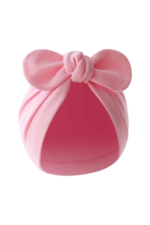 Newborn Bow Knot Turban Hat Fetal Pullover Cap Cotton Lightweight Breathable Beanie Cap Head Wrap Hospital Hat Pink