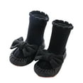 thumbnail image 1 of ZQUUVOU Newborn Knit Socks hoes Grip Socks Ruffle Bow Decor Socks Non Slip Infant Baby Winter Warm Knee High Socks Black, 1 of 4