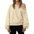 thumbnail image 1 of ZQUUVOU Off the Shoulder Sweatshirt for Women Oversized Cropped Sweatshirts Long Sleeve Solid Color Sportswear Pullover Tops Khaki, 1 of 8