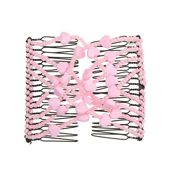 ZQUUVOU Pearl Hair Clips Combs Set for Women Elastic Beaded Stretch Double Clips Magic Combs Hair Girls Vintage Hair Accessories Pink