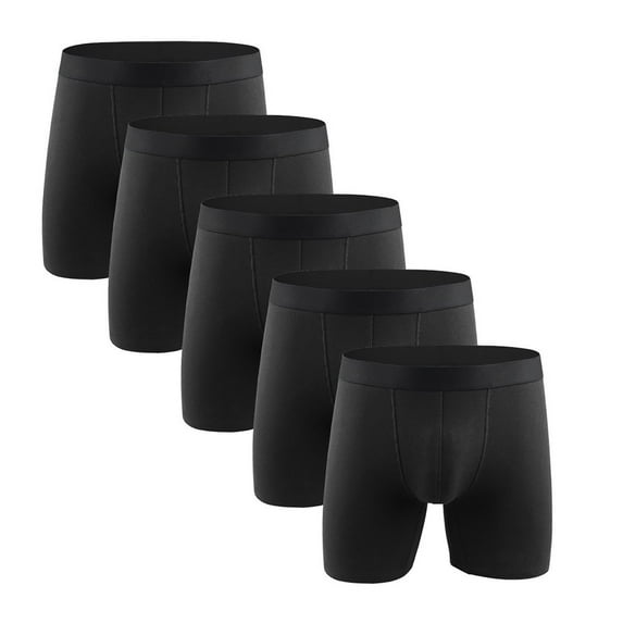 ZQUUVOU Plus Size Men's Boxer Briefs Long Leg Cotton Solid Color Underwear 5 Pack (Black,XL)
