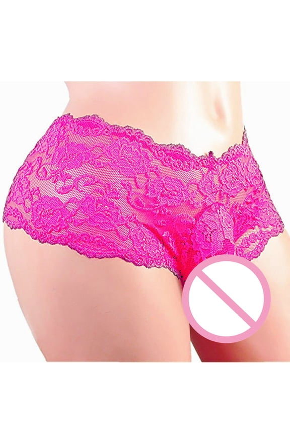 Plus Size Men's Briefs Cotton Solid Lace High Waist Underwear (Hot Pink,3XL)