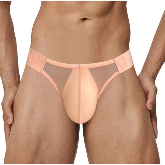 ZQUUVOU Plus Size Men's Briefs Solid Color Breathable Thread Mooning Thong Underwear (Orange,M)