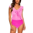 thumbnail image 1 of Zwiiyzr Plus Size Women's 2 Piece Tankini Tummy Control Ruffle Swimsuits (Pink,S), 1 of 5