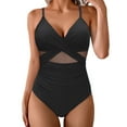 thumbnail image 1 of ZQUUVOU Plus Size Women's One Piece Tankini Tummy Control Mesh Solid Color V-Neck Swimsuit (Black,S), 1 of 5