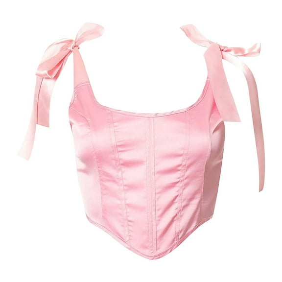 ZQUUVOU Renaissance Floral Corset Tops for Women Vintage Push-Up Sleeveless Drawstring Bustier Lace-Up Boned Bodyshaper Pink B