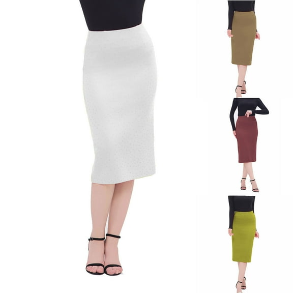 ZQUUVOU Rhinestone Pencil Skirt for Women Solid Color High Waist Stretch Bodycon Sparkle Summer Elegant Skirt Khaki