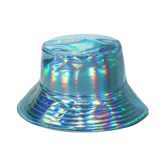 ZQUUVOU Rock Metallic Bucket Hat for Women Men Trendy Fisherman Cap Wide Brim Packable Sun Cap Punk Hippie Hat for Unisex Blue