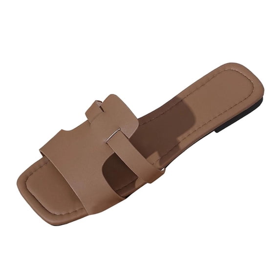 ZQUUVOU Sandals for Women Square Open Toe Wrap Strap Flat Slide Beach Summer Comfortable Casual House Footwear Brown