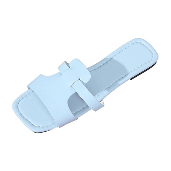 ZQUUVOU Sandals for Women Square Open Toe Wrap Strap Flat Slide Beach Summer Comfortable Casual House Footwear Sky Blue