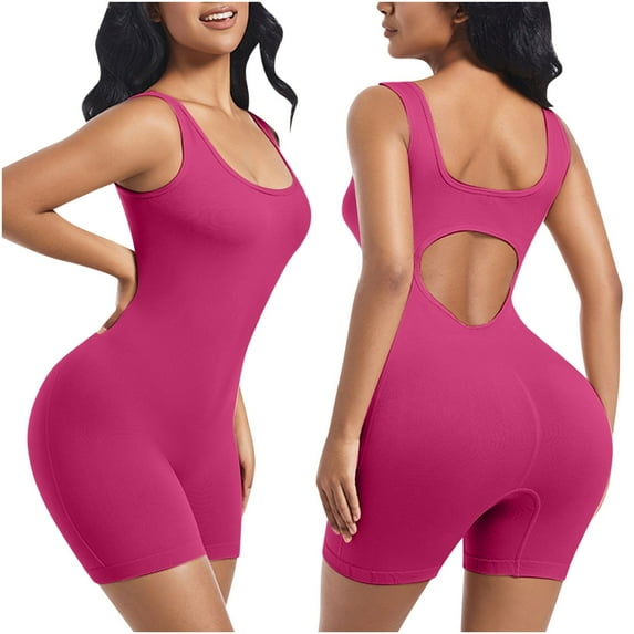ZQUUVOU Seamless Shapewear Bodysuit for Women Tummy Control Butt Lifting Solid Color Fitness Breathable Suit for Yoga Gym Hot Pink A